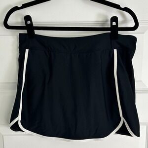 CALIA Black Athletic Swim Skirt with White Piping and Built-in Brief -Med